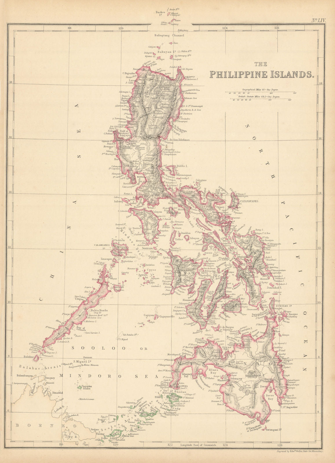 The Philippine Islands by Edward Weller. Philippines 1859 old antique map